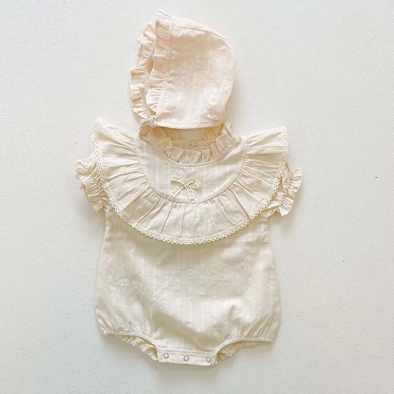 

Корейское летнее боди для маленьких девочек, кружевные комбинезоны без рукавов для младенцев, Одежда для новорожденных принцесс + головной ...