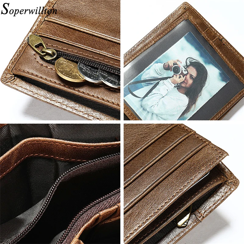 

New Men's Wallet Genuine Leather Purse Holder Business Anti-Theft Credit Card Rfid Short Wallet Male Slim Coin Purse Money Bag