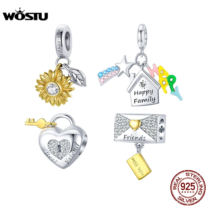 

Wostu 925 пробы Серебряное сердце замок конверт из бисера циркония Подвески подходят оригинальный браслет кулон DIY серебро 925 ювелирные изделия...