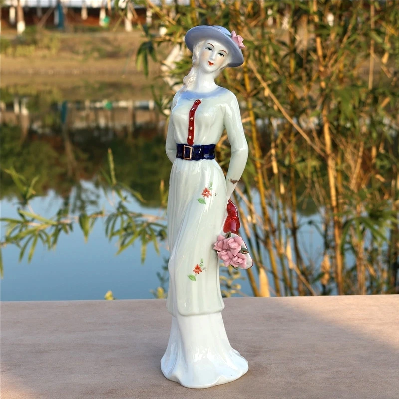 

Retro Porcelain Flower Lady Statue Antique Ceramics Princess Sculpture Room Decor Art and Craft Ornament Accessories Furnishing