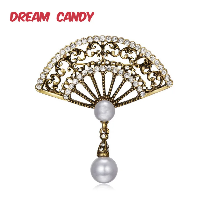Женская Винтажная брошь Веер Стразы Dream Candy Элегантная Брошь с жемчугом