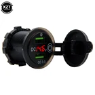 Автомобильное зарядное устройство с двумя USB-разъемами, 12 В, 24 В, QC 3,0, водонепроницаемое, 18 Вт, USB-выход, быстрая зарядка светодиодный ным вольтметром, выключателем, кабелем питания