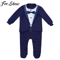 gentleman infant baby boy formal footed tuxedo romper newborn wedding party clothes baby long sleeve body jumpsuit baby rompers