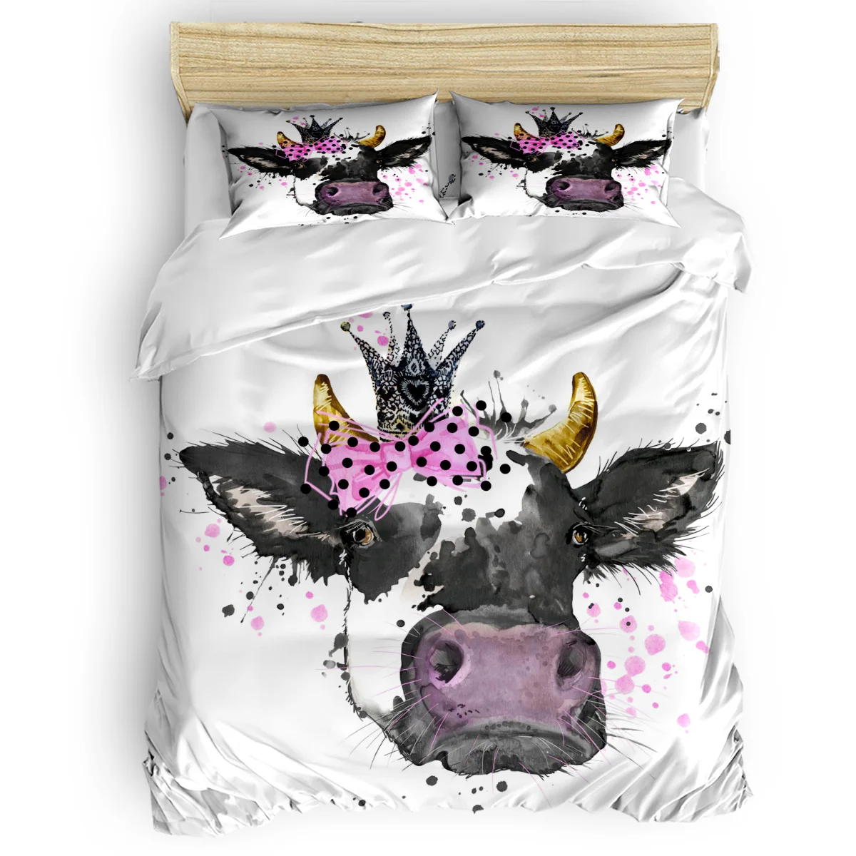 

Animal Cow Pink Bow Crown Duvet Cover Set Warm and Comfortable Bedding Set Bedroom Supplies Bedroom Comforter Set 2/3/4pcs
