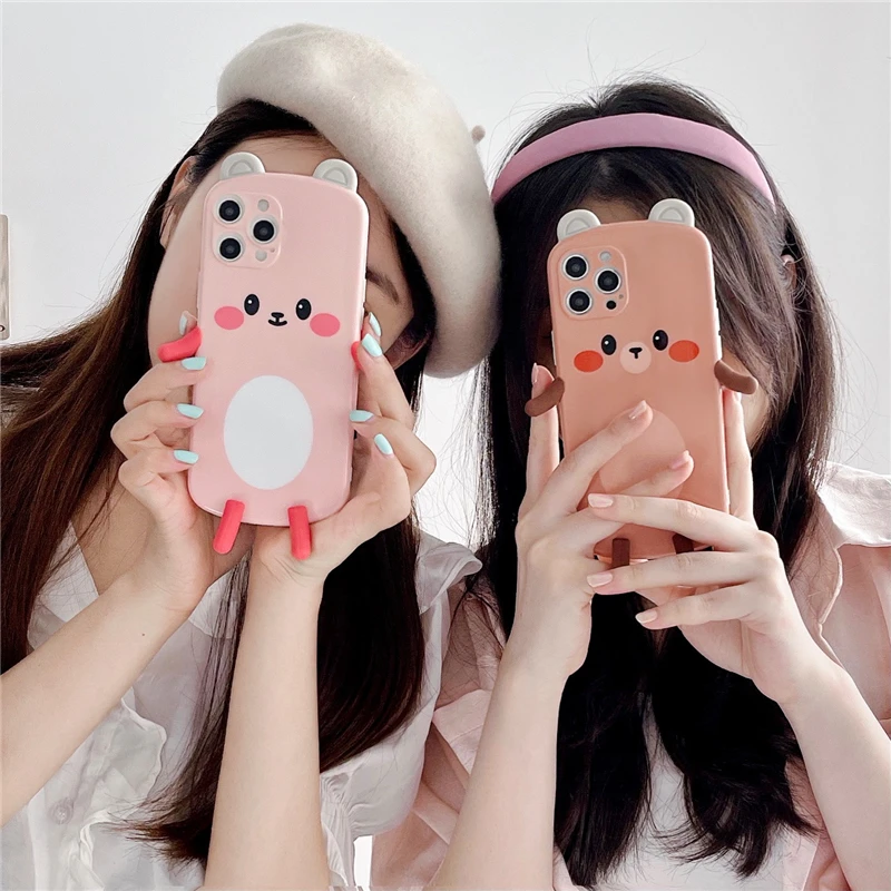 

Cartoon Rabbit Silicone Phone Case for Iphone 12 11 Pro Max Xs Xr 7 8 Plus X Se 2020 Black Cat 3D Bear Ears Cute Soft Back Cover
