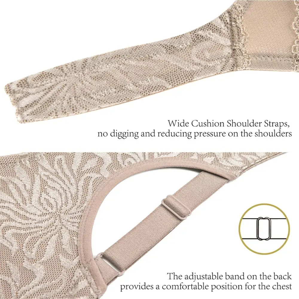 Wingslove Women Full Coverage Non Padded Minimizer Bra Front Closure Wirefree Underwear Comfortable Floal Lingerie 36C-42DDD