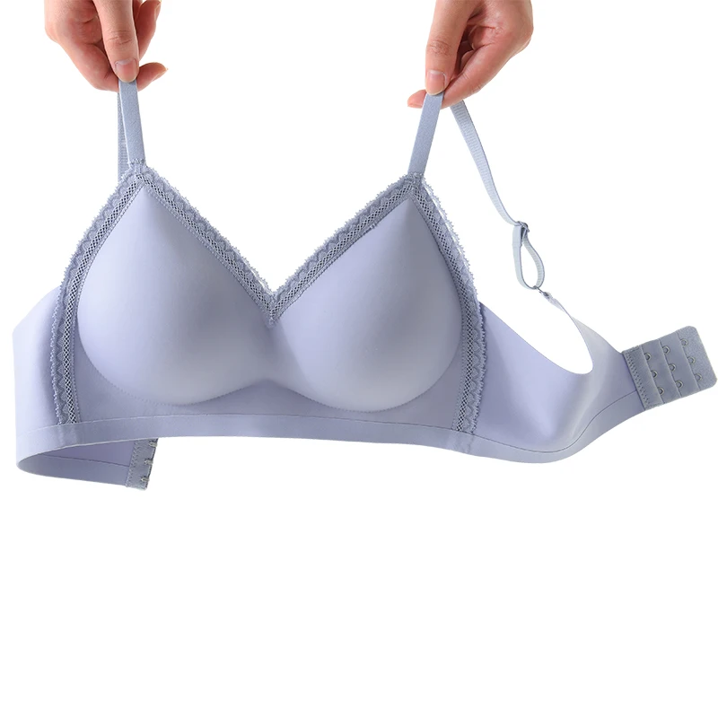 Asha&Vicki Natural Latex Health Care Underwear Lace Sexy Seamless Stitching Gather Up Support No Steel Ring Pure Color Bra Women