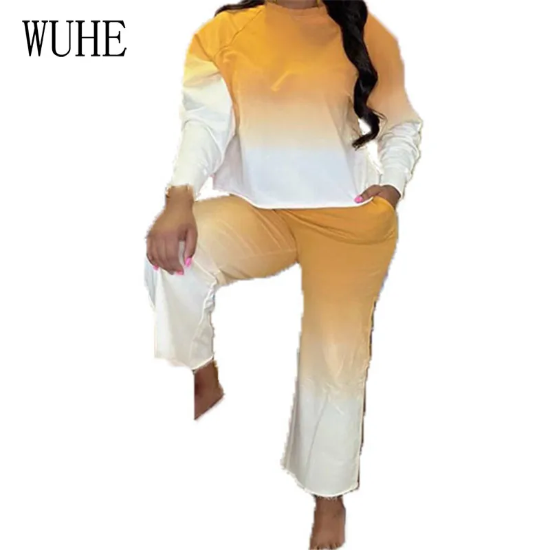 

WUHE Tracksuits Casual Two Piece Suits Long Sleeve O Neck Print Crop Top and Pants Elegant Women Joggers Sports Fitness Party