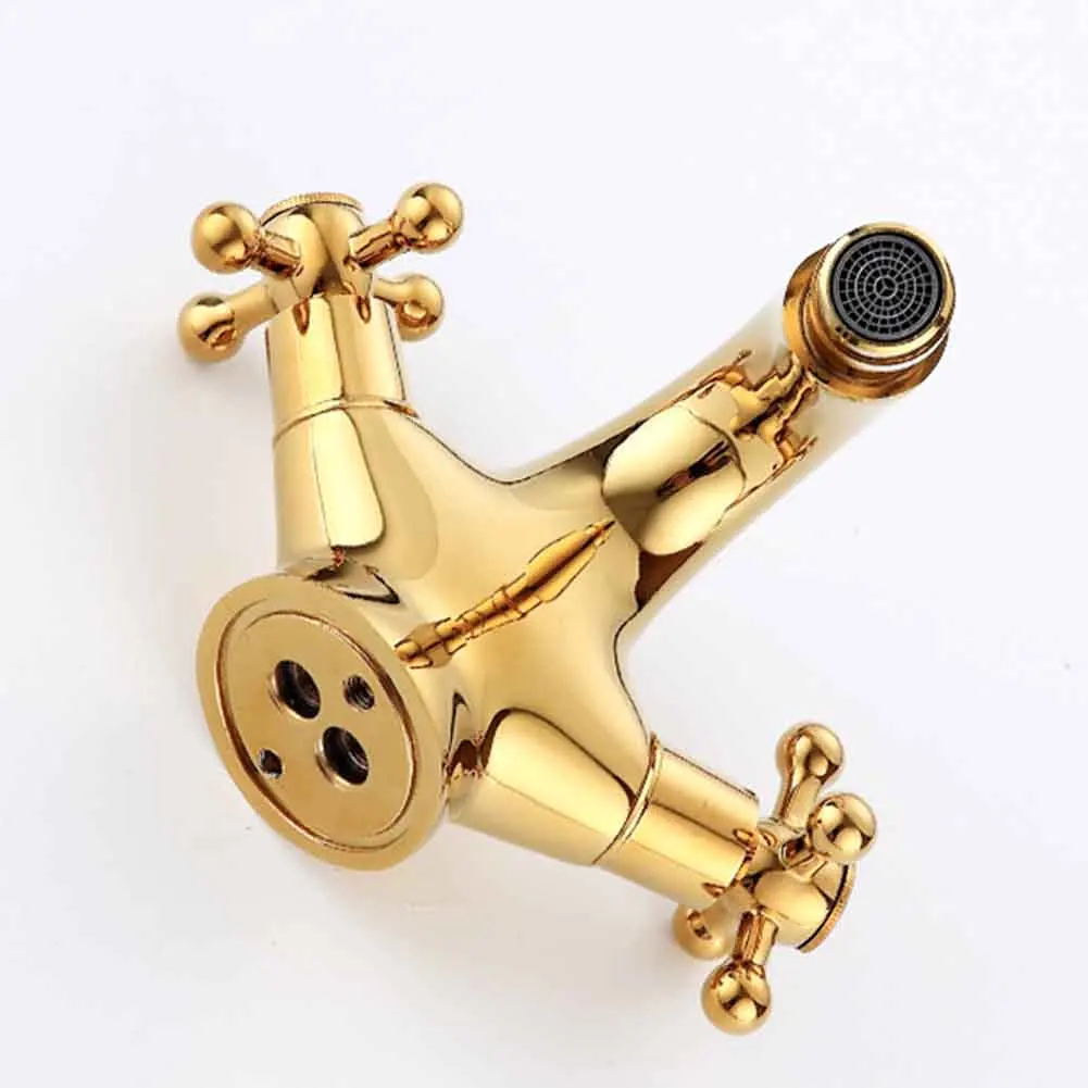 

Brass Single Hole Home Dual Handle European Style Bidet Faucets Gold Bathroom Hotel Replacement Parts Anti Rust Hot Cold Tap