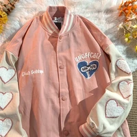 cardigan jacket ins autumn and winter new y2k american retro sweet love embroidery baseball uniform couple long sleeved clothes