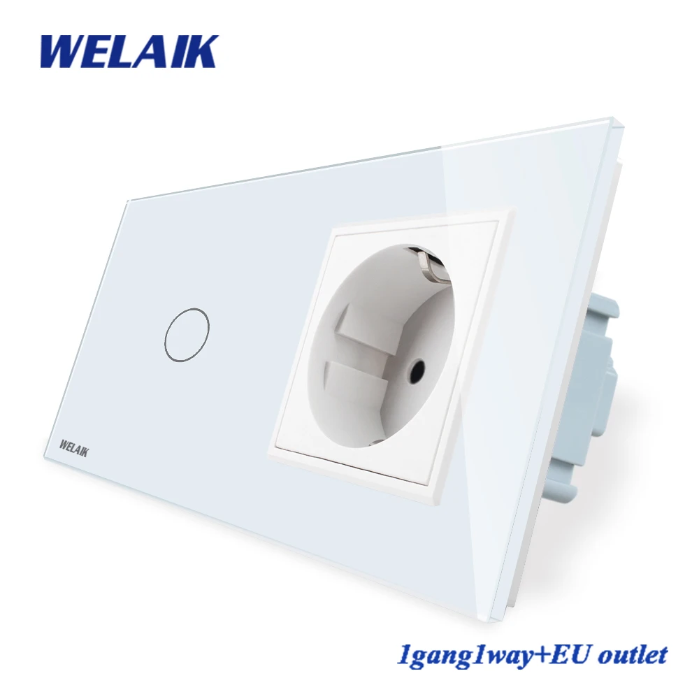 WELAIK 2frame-кристалл стекло-панель настенный выключатель ЕС сенсорный выключатель-экран ЕС настенная розетка 1ганг-1way AC250V A29118ECW/B