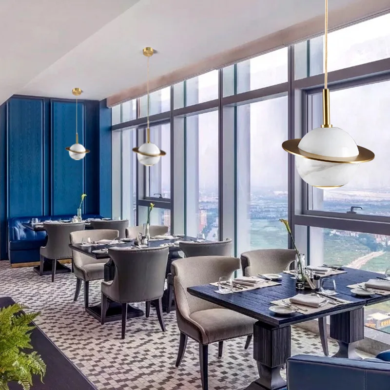 Nordic планетарный светильник класса люкс Медь Мрамор подвесной с Спальня