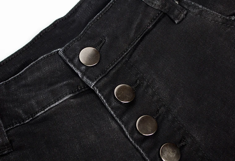 

Womens Summer Black Elastic Denim Shorts Trendy Curling Single Breasted High Waist Jeans Female Wild Fasion Mini Shorts D495