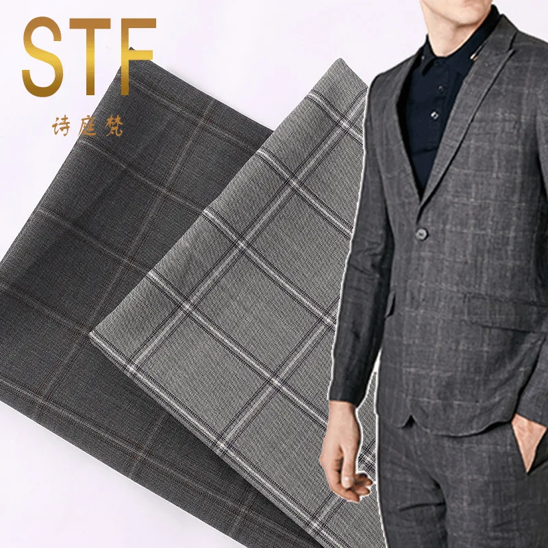 

19 Spring and Autumn New Fashion Men and Women Plaid Suit Fabric Worsted Casual Suit Fabric Factory Direct Sales