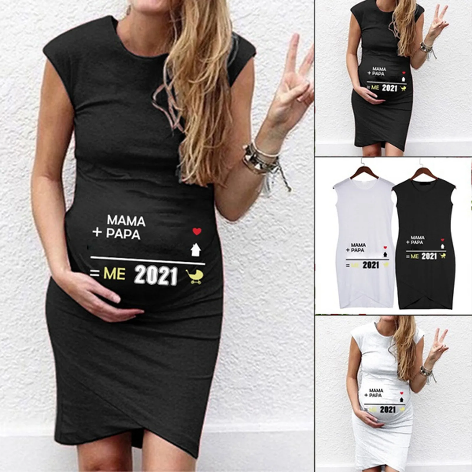 

2021 New Baby Come Mother Dress Women Maternity Dresses Sleeveless Cute O-neck Digital Print Tank Tops Pregnancy Dress Vestidos#
