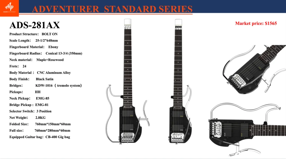 Электрогитара ALP без головы Explorer портативная складная электрогитара для