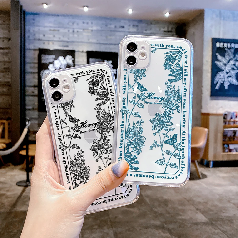 

Floral Flower Lover Words Text Phone Case for Iphone 12 11 XS 13 Pro Max Mini 6 6s 7 8 Plus SE2020 X XR Design Clear Cases Coque
