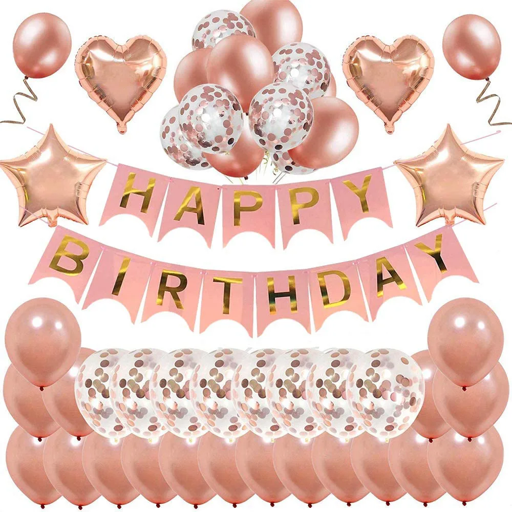 

39pcs Rose Gold Latex Balloon Happy Birthday Banner Birthday Party Decoration Set Baby Shower Boy Girl Kids Adult Party Favors