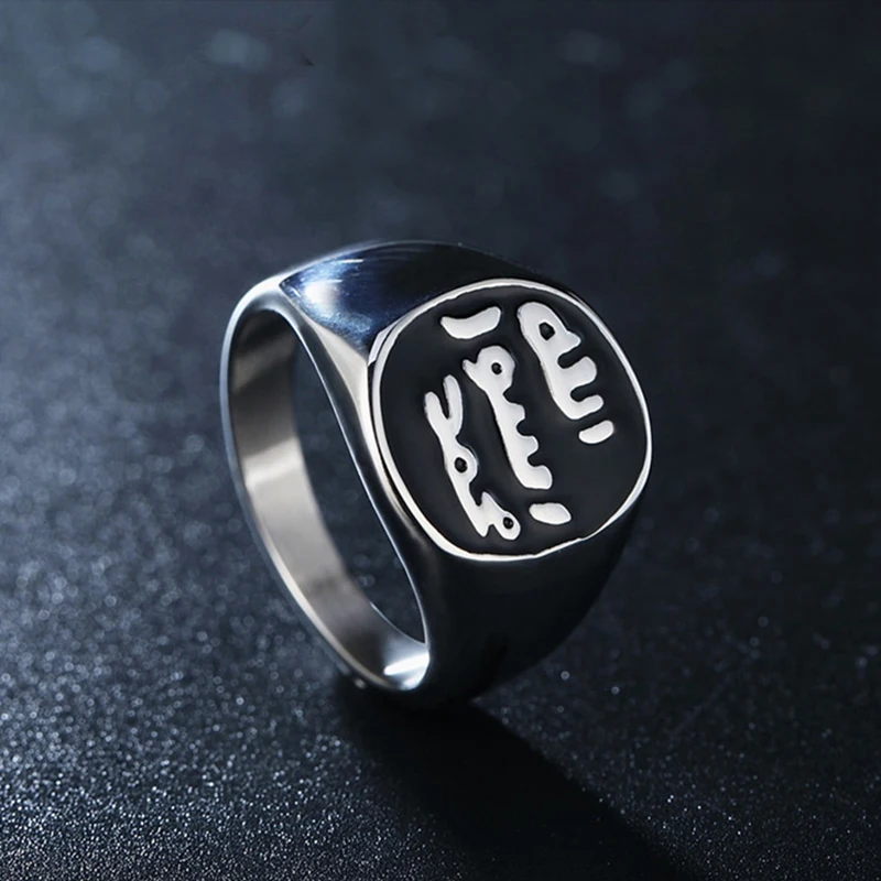 Мужская религия квадратный черный сердолик значок кольцо в золотом тоне