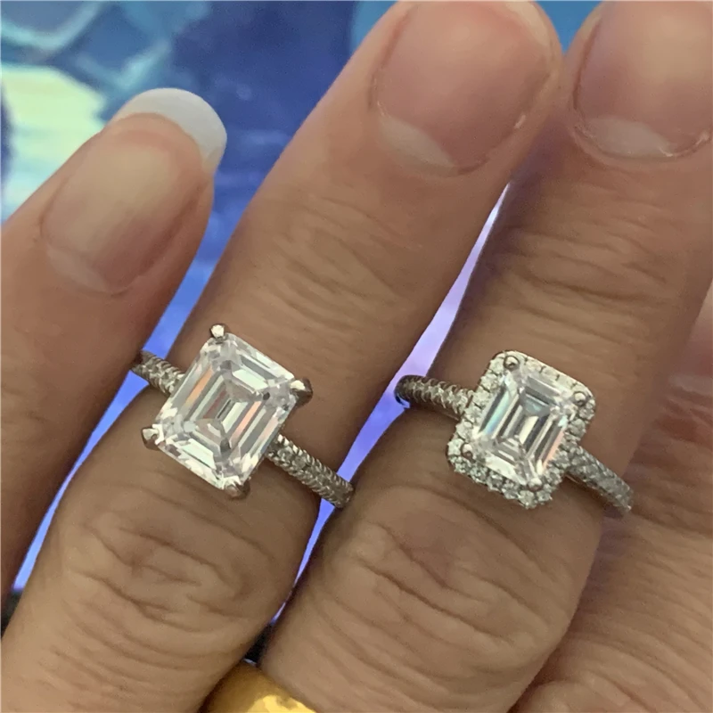 Элегантный изумрудная огранка 2ct лаборатории бриллиант обручальное кольцо 925