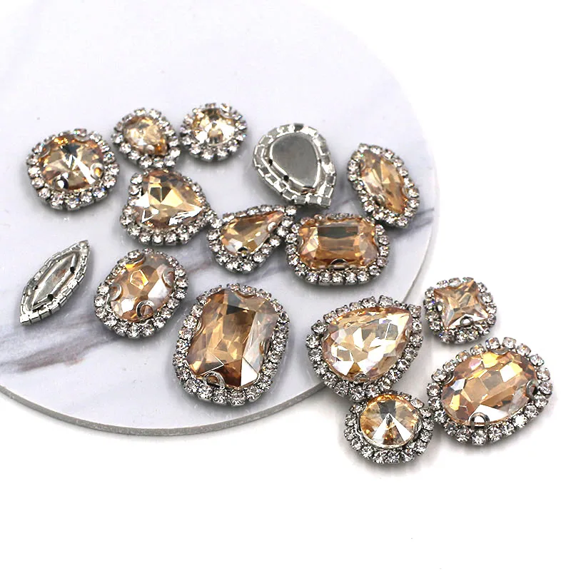 Хит продаж стеклянные стразы разной формы цвета шампанского с плоским
