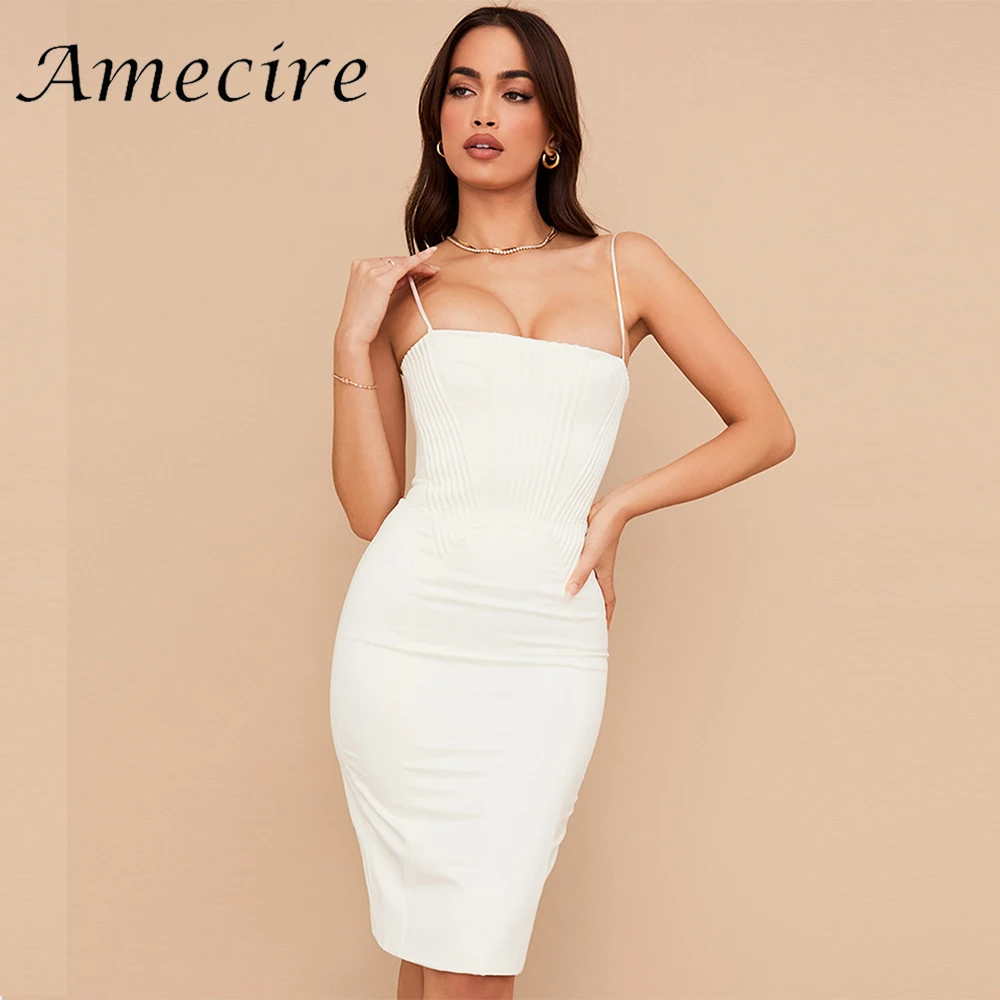 

Женское атласное мини-платье Amecire, Короткое облегающее платье цвета слоновой кости на бретелях-спагетти с высокой талией, без рукавов