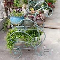 wrought iron double layer flower stand retro cart style succulent balcony potted plant stand restaurant small dining car