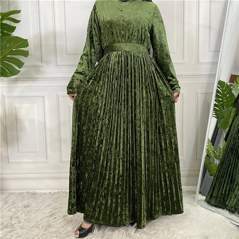 Wepbel Robe Vestidos Islamic Clothing Abaya Caftan Arab Middle East Abaya Women Muslim Turkey Gold Velvet Solid Color Dress