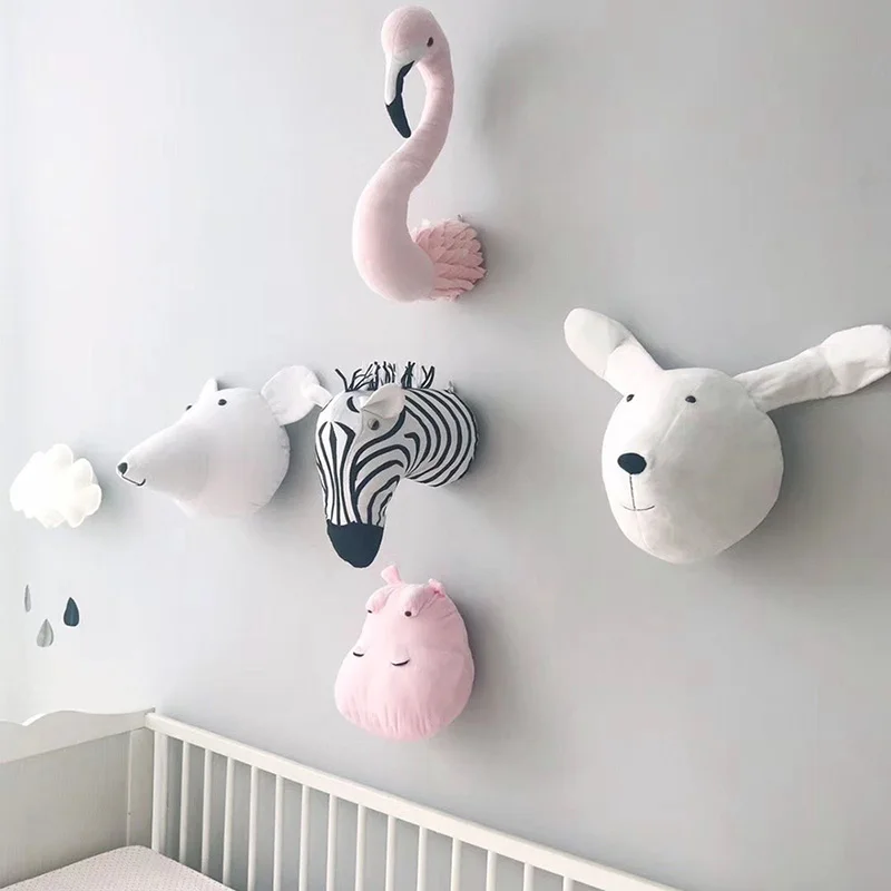 

Baby Nursery 3D Animal Head Wall Mount Stuffed Elephant/Giraffe/Zebra Wall Hanging Toys Kids Room Decor