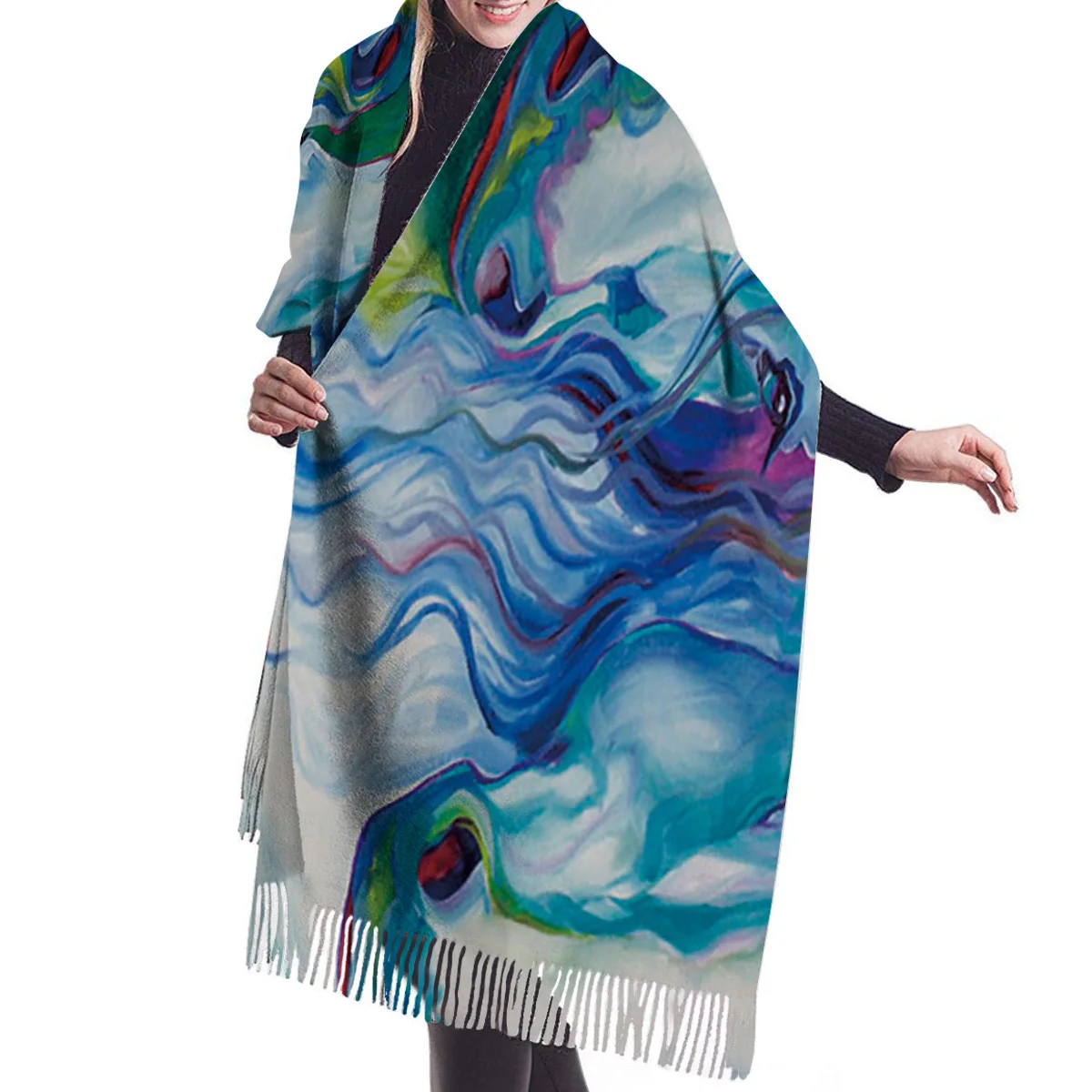 Абстрактные лошади Акварельная живопись шарф унисекс толстые теплые зимние