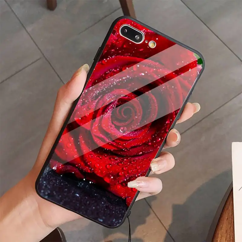 

Red rose flower plant Phone Case Tempered glass For iphone 5C 6 6S 7 8 plus X XS XR 11 PRO MAX