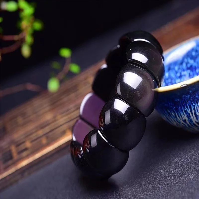 Браслет обсидиановый глаз с черной радугой из натурального камня английскими