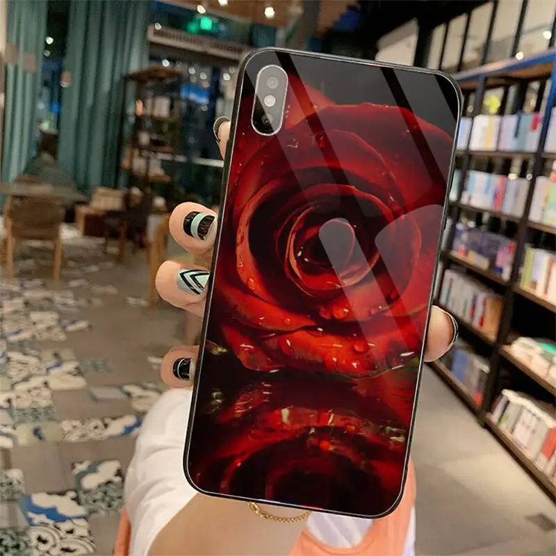 

Red Rose flower art fire aesthetic Phone Case Tempered glass For iphone 5C 6 6S 7 8 plus X XS XR 11 PRO MAX