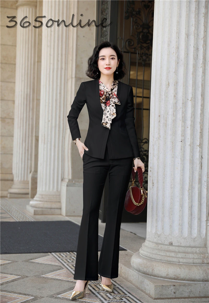 

High Quality Fabric Formal Women Business Suits with Pants and Blazer Coat Professional Ladies Office Work Wear Blazers White
