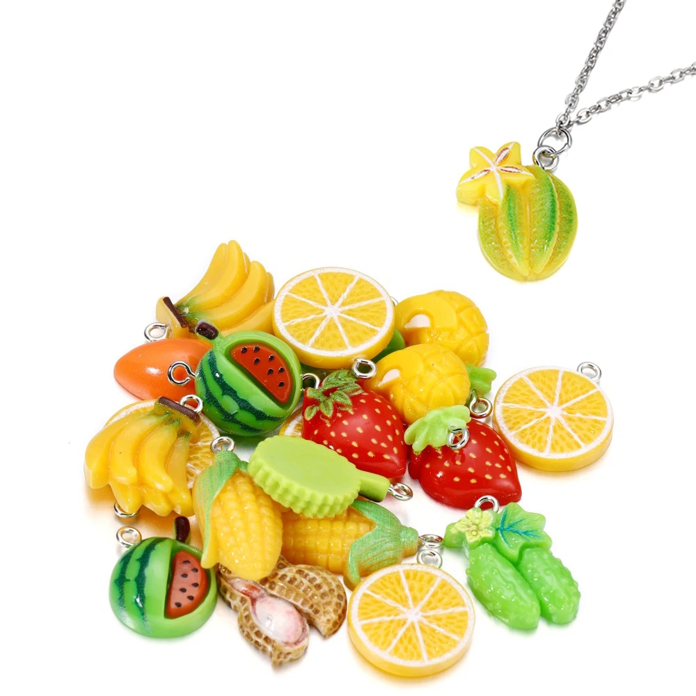 

10Pcs/Lot Mixed Fruits Vegetables Shape Pendants Charm Crafts for DIY Necklace Bracelet Jewelry Making Accessories Supplies