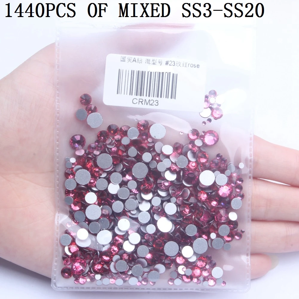 Стразы с кристаллами для украшения цвет розы флуоресцентный (1 2-7 2 мм) круглая