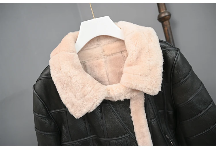 Abrigo mujer natural real sheep fur coat women clothes moto& Biker genuine leather jacket Double-faced Fur sheepskin coat