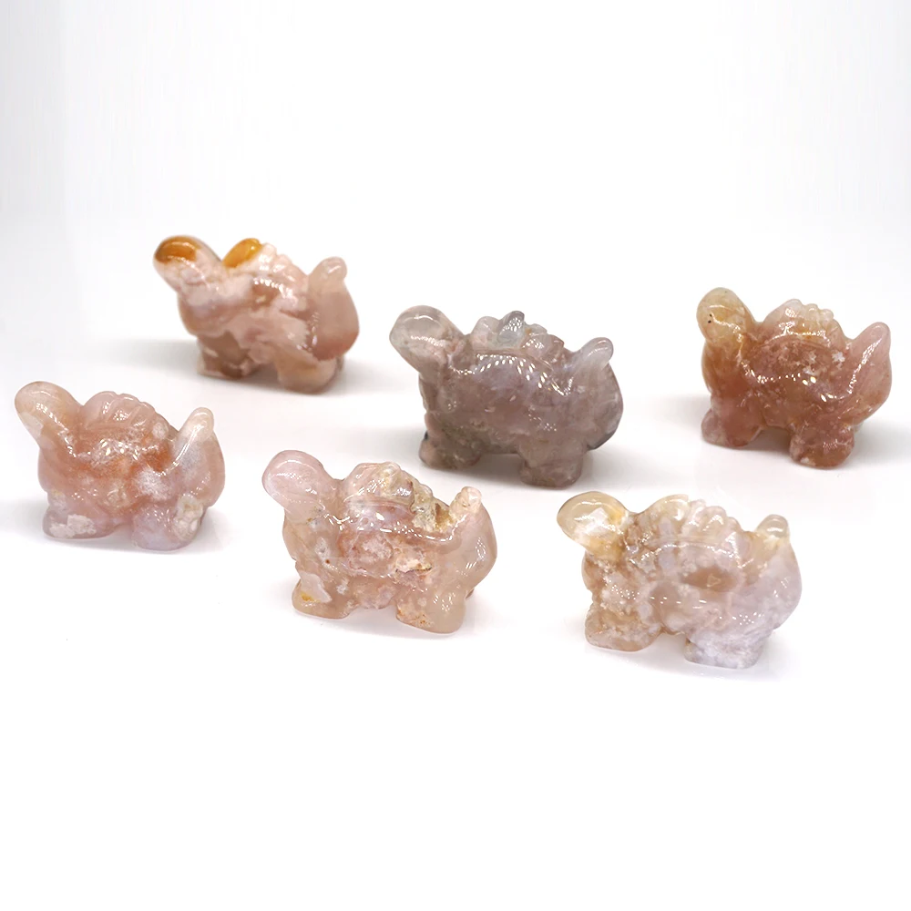 1.8" Dinosaur Statue Natural Blossom Agate Stone Carved Figure Room Ornament Healing Crystal Reiki Animal Figurine Gem Sculpture | Дом и