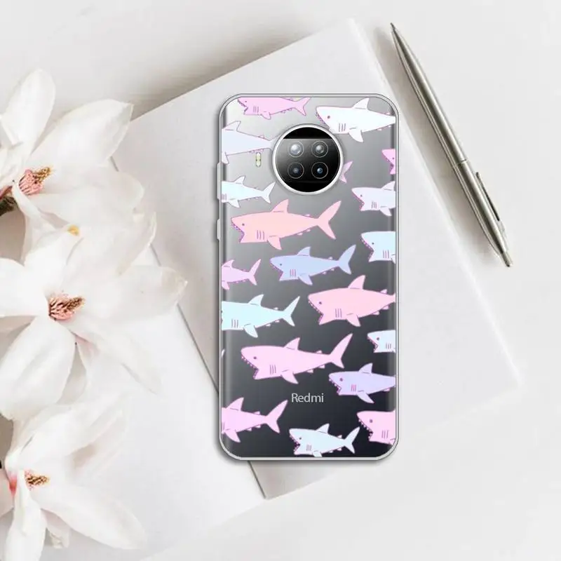 

shark cool Phone Case Transparent for Xiaomi mi Redmi note 10 t 8 9 pro lite 11 Samsung S 8 9 10 20