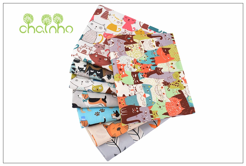 Chainho, 8 шт./лот, серия с персонажами из мультфильмов о животных, печатная саржевая хлопковая ткань, Лоскутная Ткань, DIY швейный материал для стеганых изделий для малышей и детей