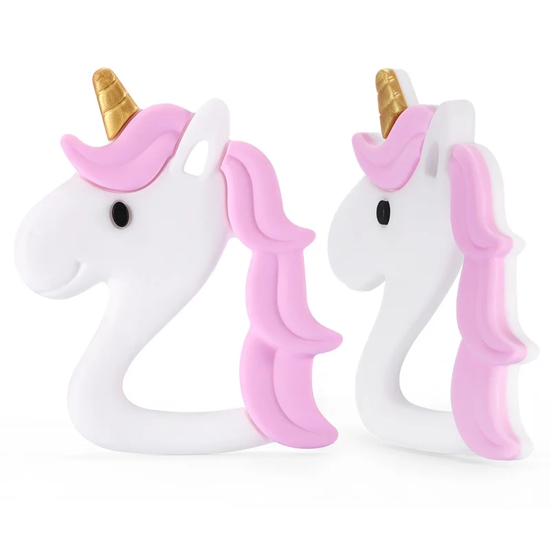 Chenkai 10PCS Silicone Unicorn Teether Baby Cartoon Cute Teether For DIY Baby Nursing Chewing Teether Chain Pendant Necklace Toy