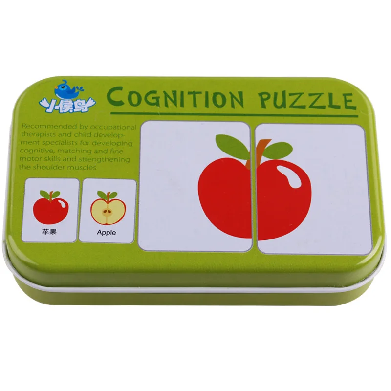 

Baby Kids Cognition Puzzles Toys Toddler Iron Box Cards Matching Game Cognitive Cards Vehicl Fruit Animal Life Sets Pair Puzzles