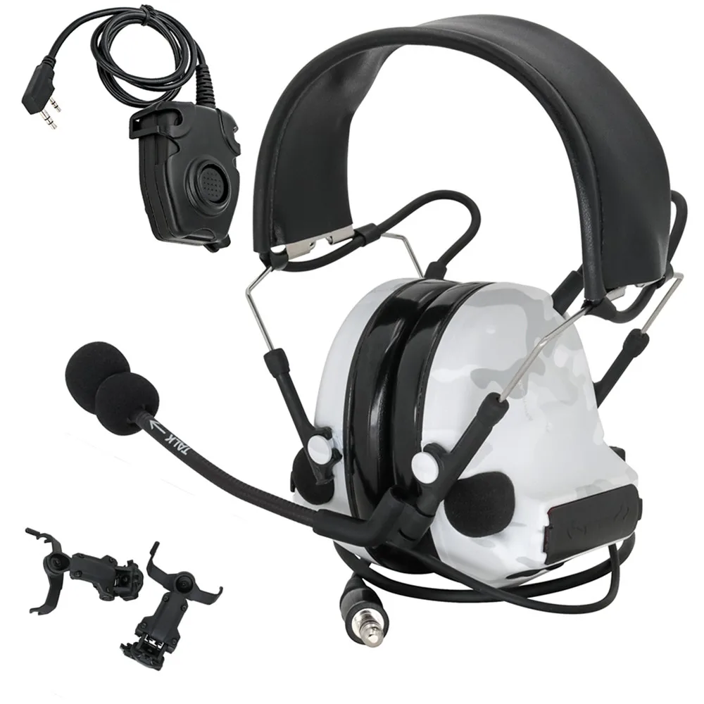 

Airsoft shooting noise reduction headset COMTACII headset+2PIN PELTOR PTT+ARC helmet track adapter (MC white)