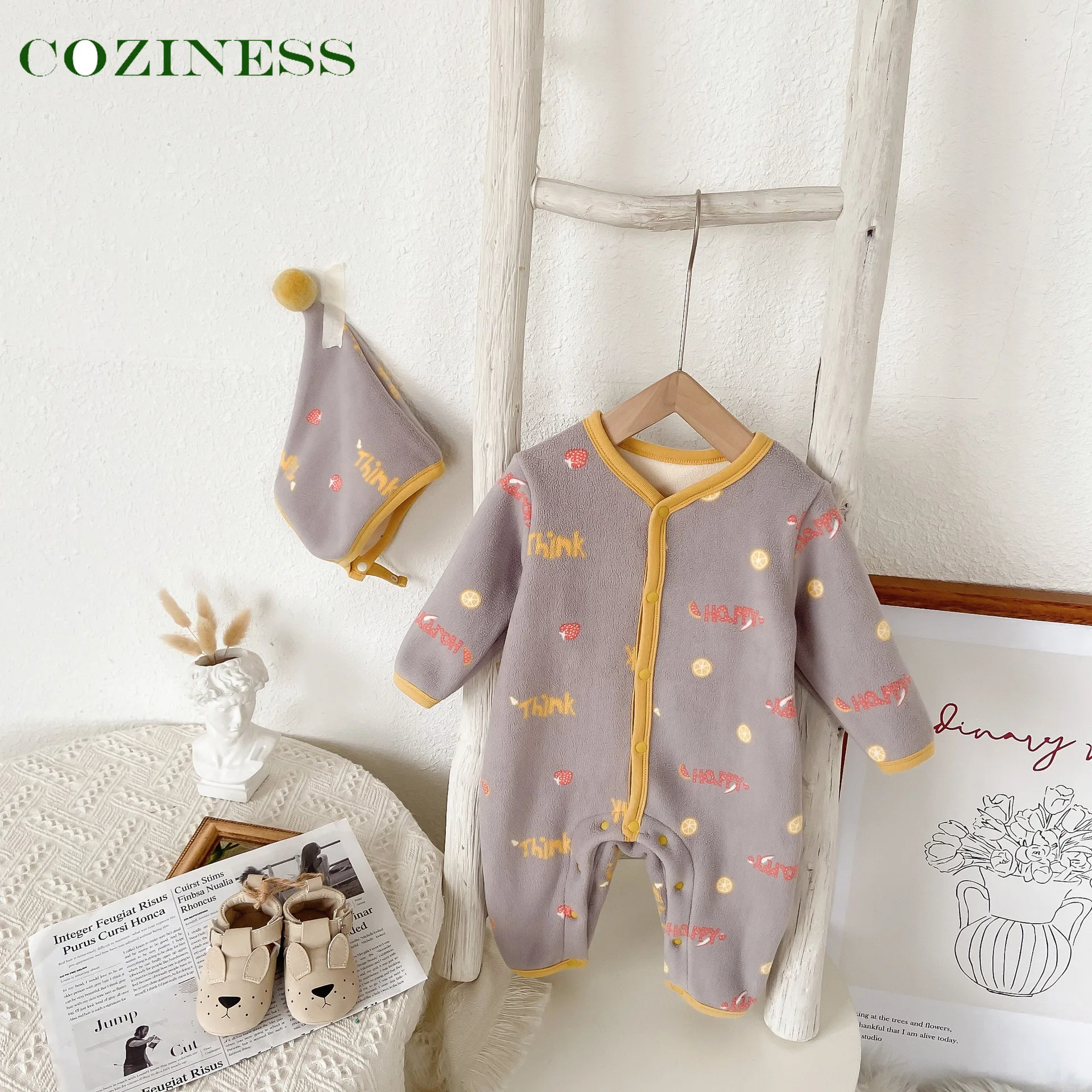 

COZINESS детская зимняя одежда для новорожденных плюс бархатная утепленная цельная одежда Всесезонная Домашняя одежда Пижама Детский Теплый к...