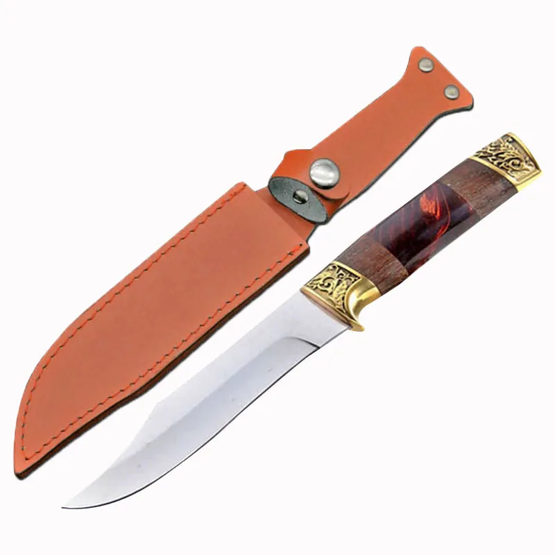 DuoClang 440c Steel Tactical Survival Fixed Blade Knife Brass+ Wenge+ Resin Handle Hunting Knives Exquisite Workmanship