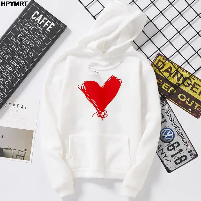 

Женский пуловер с капюшоном и принтом Love, повседневный Свободный свитшот с длинным рукавом, в стиле K-POP, в стиле ретро, в готическом стиле, ос...