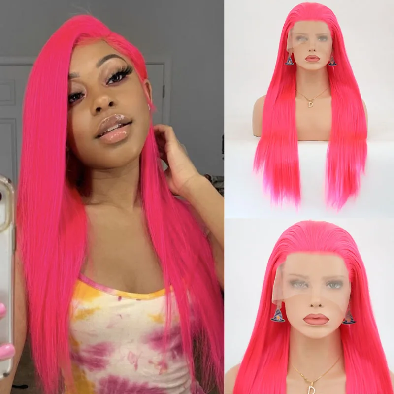 Парик из синтетического кружева свободная часть розовый парик термостойкого волокна длинная прямая