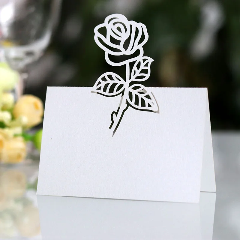 

20PCS Rose Laser Cut Wedding Table Name Place Cards Invitations Table Name Card Message Greeting Setting Card Party Decoration