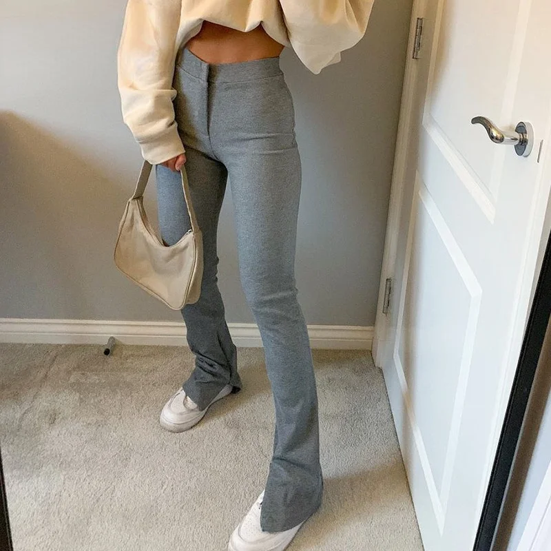 

Elastic High Waist Long Trousers Women Split Side Skinny Pencil Pants Capris Solid Fashion Sweatpants Lady Streetwear