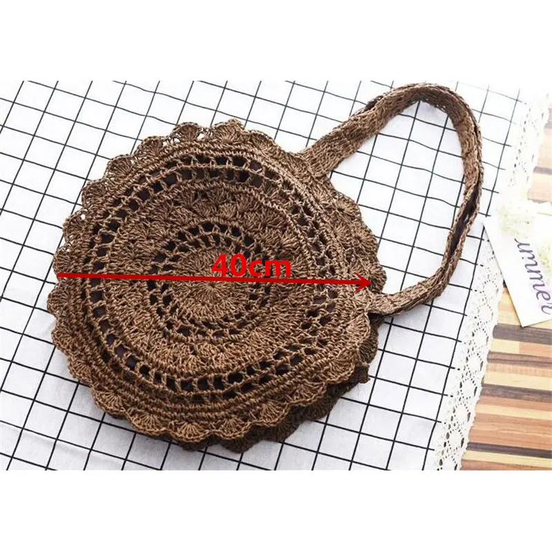 

Bohemian Straw Bags for Women Circle Beach Handbags Summer Rattan Shoulder Bags Handmade Knitted Travel Big Totes Bag